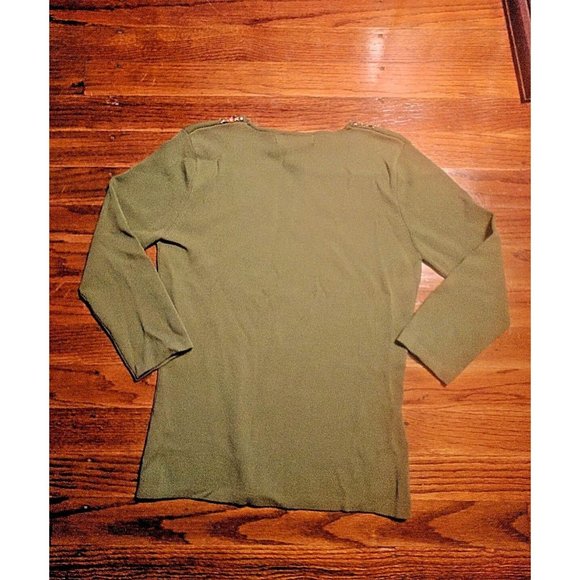 Sara & Lily Womens Top Size Small Green Long Sleeve V Neck Embellished - Picture 10 of 11